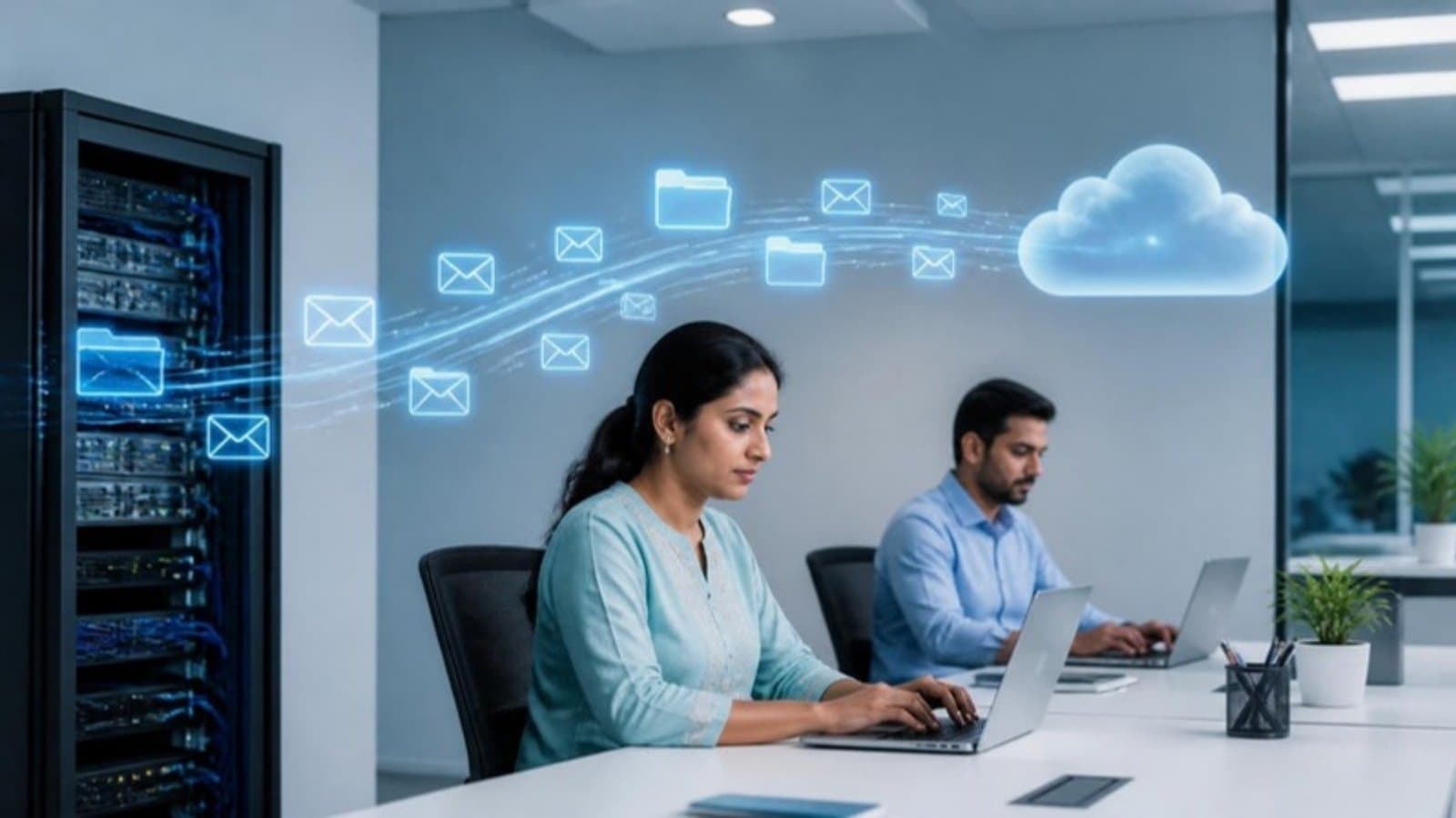Office team moving email and files to Google Workspace in the cloud